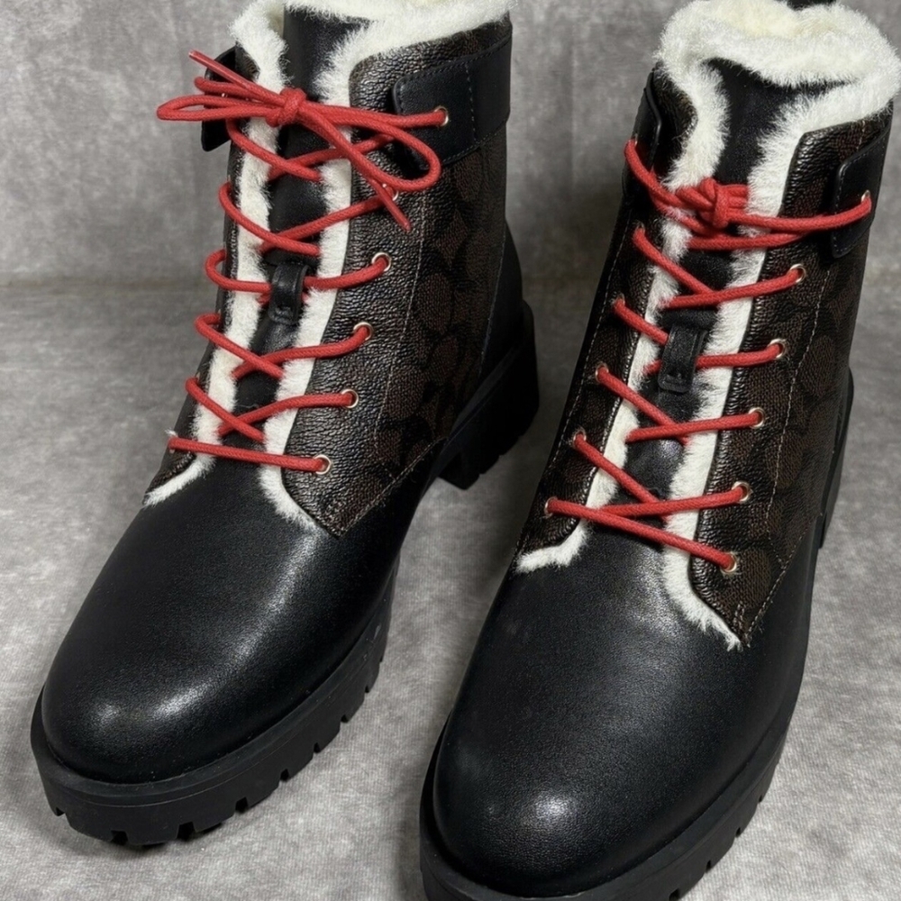 COACH Lorraine Sig Bootie in Black and Mahogany - Picture 2 of 5